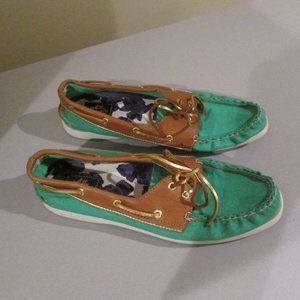 Milly Top Sider Sperry Green Gold Brown Boat Shoes